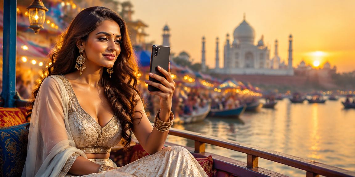 Iconic Taj Mahal with betting scene in Bollywood style