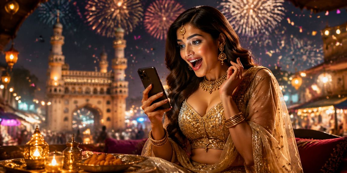 Casual Rummy player in Hyderabad enjoying a festive evening with mobile play